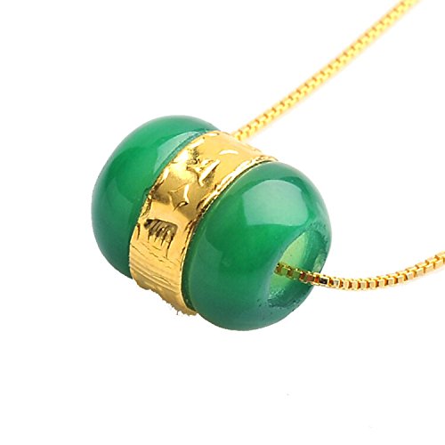 Pendentif perle porte-bonheur en jade naturelle et or jaune 24 carats avec chaîne en argent gratuite