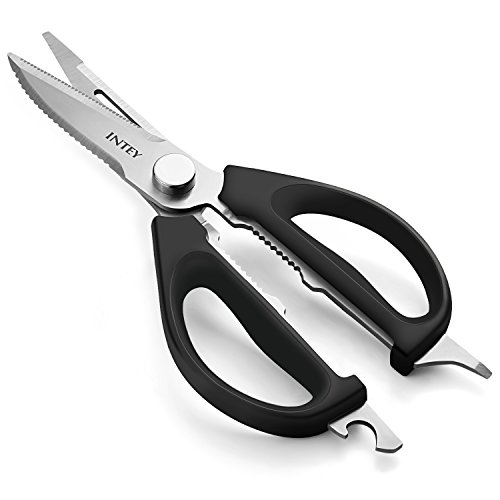 INTEY 7 in 1 Küchenschere Multifunktionsschere Gemüseschneider Küchenmesser aus Edelstahl, geeignet für Linkshänder und Rechtshänder, Schwarz
