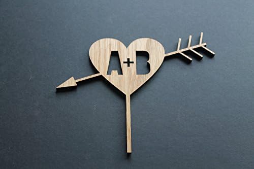 Cake Topper Wedding Love Heart with Initials Solid Wood Luxury Premium Topper Keepsake