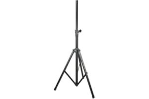 beamz Adjustable Folding Tripod Light Stand 25kg Maximum Load, 1.45m-2.3m Height, Heavy-Duty T-Bar Mounting for DJ Disco Lighting and Satellite Dish Equipment, Compact Portable Design