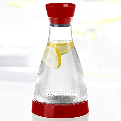 Emsa 509685 Wasserkaraffe mit Kühlelement, 1 Liter, Automatische Verschlussklappe, Kunststoff, Rot, Flow Friends - 7