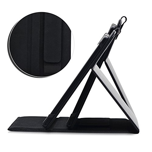 MANNA UltraSlim Universal-Schutztasche für Tablets von 8 bis 10 Zoll | Hochwertiges Kunstleder, schwarz, mit farblich abgesetzter Naht | Einfach aufstellbar dank EasyStand | Innovativer CleverStrap | Praktischer Klettverschluss | Innenpolsterung aus schwarzem Mikrovlies - 3