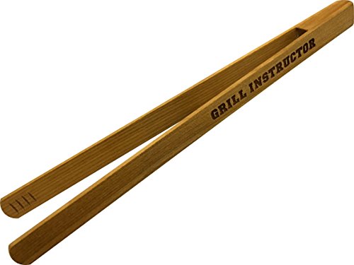 Grillzange 30cm mit Gravur aus Kirschbaum Holz - "Grill Instructor"