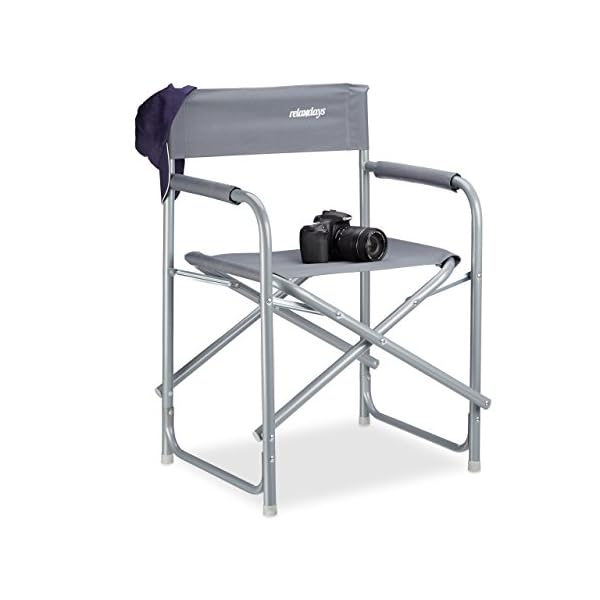 Relaxdays Regiestuhl faltbar, HxBxT: 81,5 x 56 x 50 cm, Campingstuhl, mit Logo, belastbar bis 120 kg, Stahl, grau