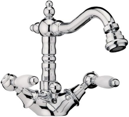 Nostalgia Country House Style Dorian Series 2-Handle Bidet Fitting Chrome with White Handles and Drain Fitting in Retro Antique Design