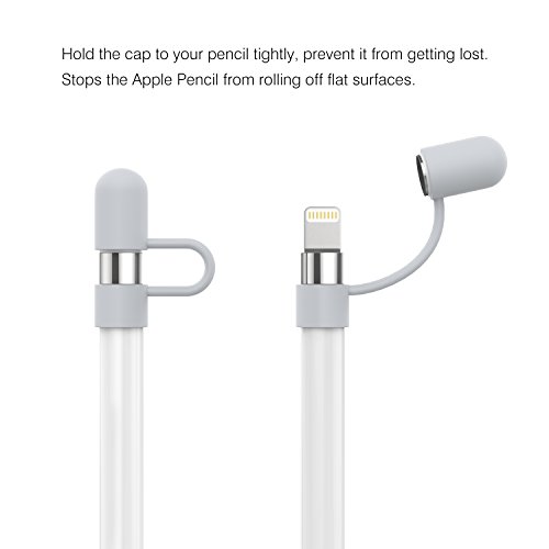 MoKo Stift Kappehalter für Apple Pencil – 2x Premium soft Silikon Schutzkappe/ Schreibfeder-Abdeckung/ Halterung für iPad Pro 9.7 12.9 Zoll Pen und iPhone iPad Lightning Kable Adapter, Grau - 4