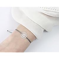 SCHOSCHON Damen Mandala Blume Armband Silber-Dunkelgrau 925 Silber Individualisierbar | Schmuck Textilarmband 16 Farben