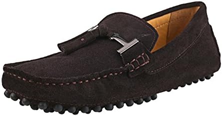 Men's Tassel Loafer Flats Suede Leather Moccasins Boat Driving Slip On Shoes D7157 Coffee 8UK 42