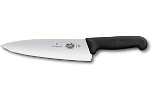 Victorinox Fibrox Couteau de chef, Large couteau universel pour viande, poisson, légumes et herbes, 20 cm, Lame lisse, Tranchant, Inox, Noir