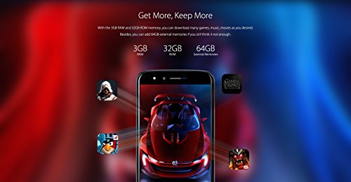 HOMTOM HT50 - smartphone ultra-sottile da 5,5 pollici Android 7.0 4G con batteria 5500mAh, quad core 1.3GHz 3GB RAM 32GB ROM, fotocamera dual 13MP + 13MP, impronte digitali, nero