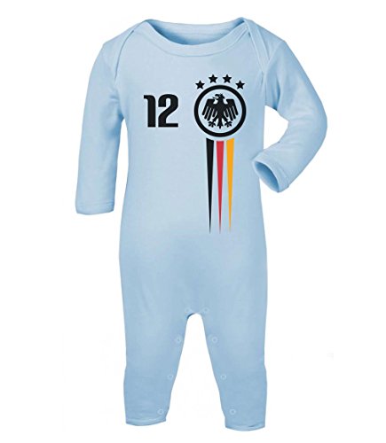 Fanartikel zur Fussball EM Frankreich Baby Geschenk Baby Strampler Strampelanzug 3 – 6 months Hellblau