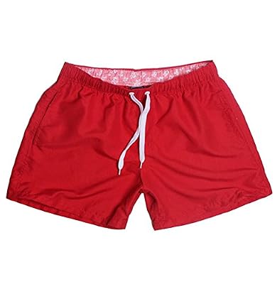 LaoZan Homme Short Pantalon Sportif Pantalon Court Shorts De Plage Séchage Rapide Couleur Unie Rouge M