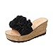 Produktbild Damen Slippers, Xinan Sommer Mode High Heels Hoch Absatz Keilabsatz Sandalen Slipper Frauen Casual Outdoor Innen Leder Hausschuhe Flip Flops Strandschuhe Badeschuhe (EU:37, Schwarz)