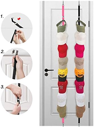 KAINI 2 Pack Caprack,Baseball Cap Holder Hat Rack Holder Storage Handbag Rack Organizer Door Closet Hanger for 16 Caps(1*Pink 1*Black)