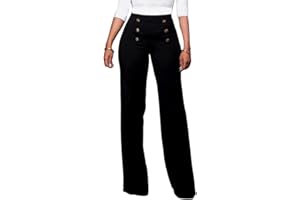 ORANDESIGNE Evasé Pantalons Femme Sexy Pantalon Évasé Couleur Unie Elastique Pants Taille Haute Boutons Croisés Pantalon Large Droit Élégant l'été Ville