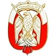 UAE Falcon Emblem Car Badge Sticker 9cm by 7cm, Silver Falcon Design with Flag, Front and Grill Falcon Car Badge. (Abu dhabi Gold and white)