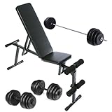 Physionics® HNTLB07-SET1 Weight Bench+30kg Dumbbell +60kg Barbell, 9-level adjustable back rest, 3-level adjustable seat