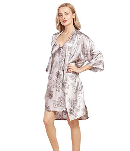 chinese dress ladies Casual Nights Women's Satin 2 Piece Robe and Nightgown Set - Blue