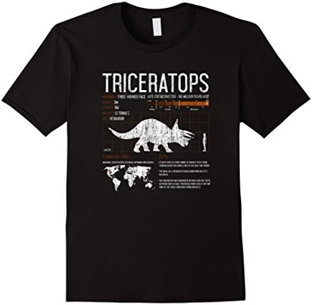 Men's Triceratops Dinosaur Fun Facts T Shirt - Science Mens Kids Small Black