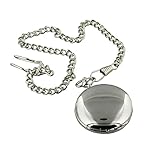 Personalisierbare Chrom-Taschenuhr mit weißem Zifferblatt, römischen Ziffern, Kette und Geschenkbox