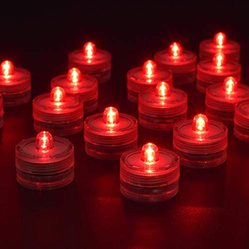HL 24pack Rojo a prueba de agua Submarino Redondo Mini LED Luces de té Luces sumergibles para la boda Inicio Patry Jarrón Festival Decoración del día de San Valentín