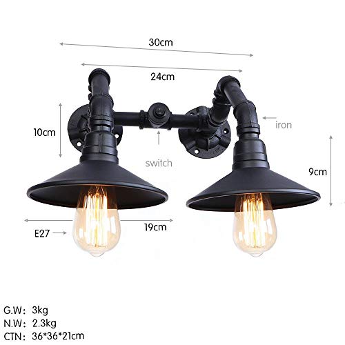Preisvergleich Produktbild E27 Waterpipe Wandleuchten mit Schalter / Regenschirm förmigen Lampenschirm 2 Köpfe Wandleuchter / industrielle Retro-Multi-Armed Wandleuchte / Café Bar Hotel Nacht Korridor Gang Vintage Eisen Leuchte