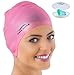 Produktbild Swim Elite Hochwertige Silikon Badekappe/Bademütze für lange Haare – als BONUS eine Nasenklammer (Flamingo Rosa)