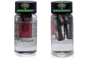 NOVAELEMENTS Litio Metálico Elemento 3 Li, Campión Puro 1 Gramo en Aceite Mineral 99,95% en Vial de Vidrio con Etiqueta