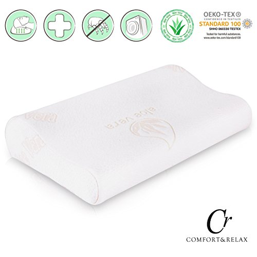 Cr Almohada Ergonómica de Espuma Viscoelástica Contorneada con 2 Alturas Diferentes, Medidas: 50 x 30 cm, Altura: 7 y 10 cm, Suave y Confortable, Funda de Aloe Vera Extraíble y Lavable, Hipoalergénica, Color Blanco