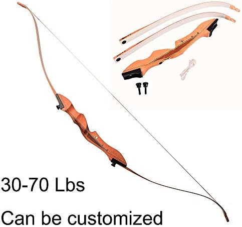 WAUGHT Hunting Recurve Bow - Left and Right handed - Red/Brown/Deep color/shallow wood color Wooden Longbow 30-70Lbs (30Lbs)