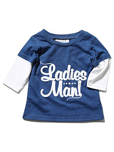 M&Co Baby Boys Mock Long Sleeve Cotton Ladies Man Slogan Casual Round Neck T-Shirt Navy 12/18 Mnth
