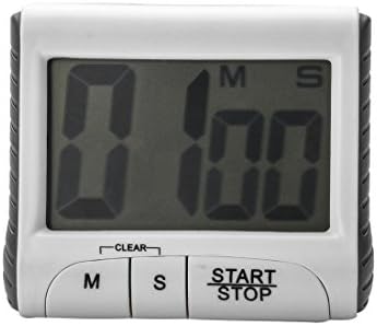 Digital Kitchen Timer Countdown Timer Counts Down/Up Magnetic with Large LCD Display,Loud Alarm,Memory Stopwatch Function,Bracket,Magnet for Cooking,Baking,Sport,Resting,Study by Hmjunboys（White）