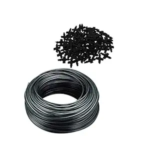 CINAGRO Plastic Drip Irrigation Accessories Pin Connectors (120 Pieces) and 4 mm Feeder Line Pipe, 30 m (Black)