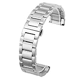 JSDDE Edelstahl Silber Uhrenarmband mit Butterfly-Faltschließe 20mm