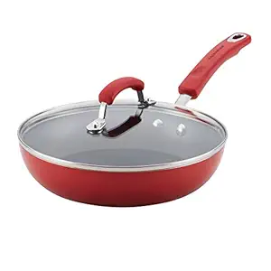 Rachael Ray Classic Brights Hard Enamel Nonstick 9.5-Inch Deep Skillet, Red