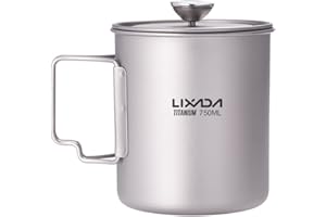 Lixada Taza de Café de Titanio de 750 ml Camping Taza de Titanio Cafetera de Prensa Francesa con Tapa Olla de Cocina para Acampar al Aire Libre