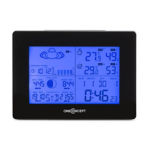 oneConcept Bergen Wetterstation Thermometer (LCD-Display, Außensensor, Datenübertragung per Funk, 100 m Funkreichweite, Wetter-Alarm, Batteriebetrieb, Wandmontage) schwarz - 2