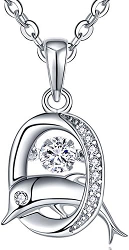 YH Dolphins Necklace,925 Sterling Silver Pendant Necklace,"Dancing Diamond" Cubic Zirconia Crystal Dolphins Pendant with Chain,Jewellery for Women