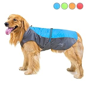 Zunea Impermeable Chubasqueros para Perros Grande Mediano Reflectante Chaleco Ligero con Forro de Malla Transpirable Chaqueta de Seguridad para Lluvia Resistente al Viento Ropa Azul 3XL