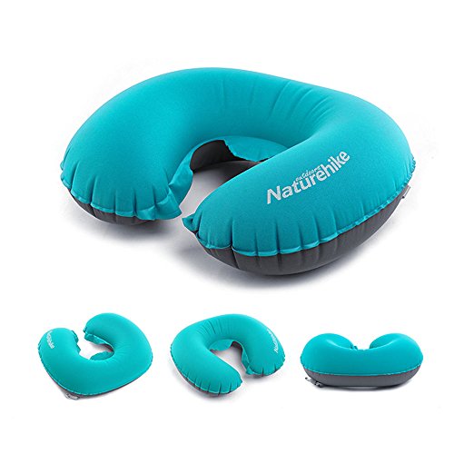 Preisvergleich Produktbild Nackenkissen Reisekissen Kopfkissen Camping Pillow aufblasbar Nackenhörnchen Nackenstütze Kopfstütze Kissen für das Schlafen auf Reise Flugzeug Bus Auto Zug mit Handtasche Tragetasche (Licht Blau)