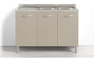 REDÒKASA Sotto lavello per cucina componibile da 120 cm con 3 ante linea MAKA, realizzata in legno 100% MADE IN ITALY (Con lavello vasche a Destra, Tortora)