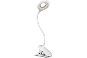 Semlos Clip Reading Light, USB Rechargeable Desk Lamp, Bedside Reading Lights 3 Colors 3 Brightness, Clamp Light with 360° Flexible Neck, White