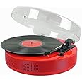 Steepletone DiscGo ROUND Record Player with Retro Nostalgic 3 Speed Turntable and Built-In Speakers - Red
