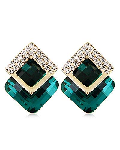 Shining Diva Fashion Green Crystal Stylish Stud Tops Earrings for Women and Girls (8776er)