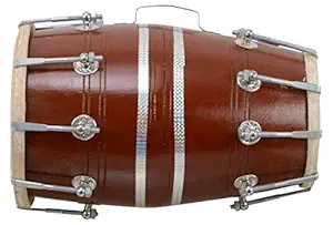 Sai Musical 18 Inch Size Wooden Dholak Indian Folk Musical Instrument Drum Nuts N Bolt With Cover.