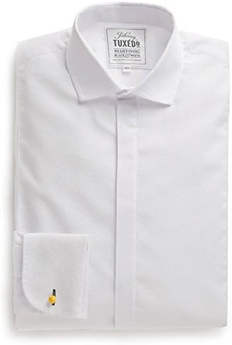 Free Cufflinks! White Slim-Fit Formal Shirt with Marcella bib and Double Cuffs - Perfect for Proms, Wedding Receptions and Black Tie Events