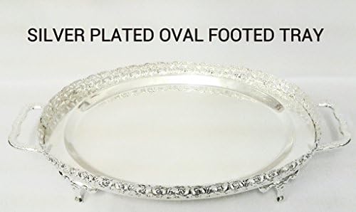 Silver Plated Oval Footed Gallery Tray 41x25.5x3.5(without foot) with foot 7.5cm - with handle 50cm