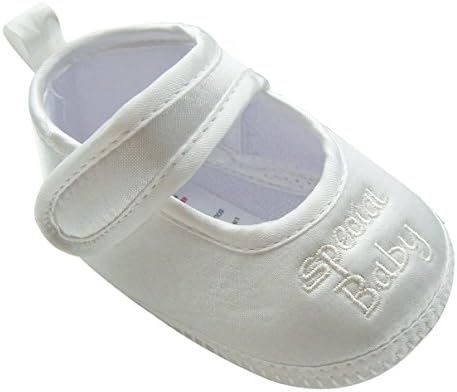 MABINI® Baby Satin Christening / Special Occasion Shoes With "Special Baby" Embroidery Detail On Front