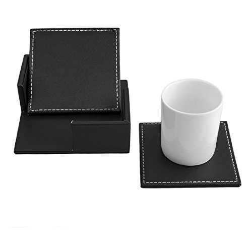FOKOM 6er Untersetzer Untersatz Tasse Matte Coaster Cup Mat mit Halter-Schwarz - 6