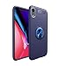Produktbild IJIA Case Hülle für Apple iPhone XR (6.1") - Blau Schutzhülle Kohlefaser Weich TPU Silikon Case Sport im Freien Mit 360° drehbare magnetische Blau Ring Standplatz Handyhülle